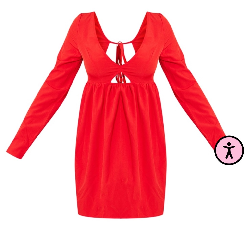 Red Woven Tie Back Long Sleeve Shift Dress